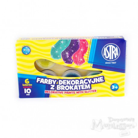 Farby dekoracyjne Astra z brokatem 6 kolorów, 10 ml